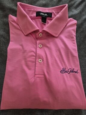 RLX Ralph Lauren Pink & White Stripe Sea Island Golf Polo Shirt - M